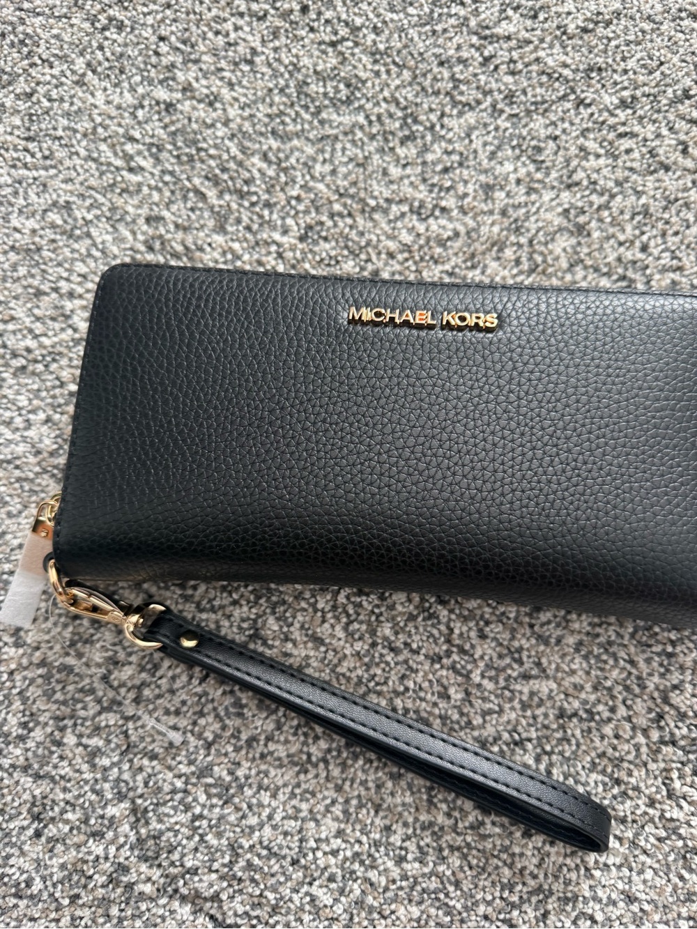Michael Kors Black Pebbled Leather Wristlet with Gold Logo